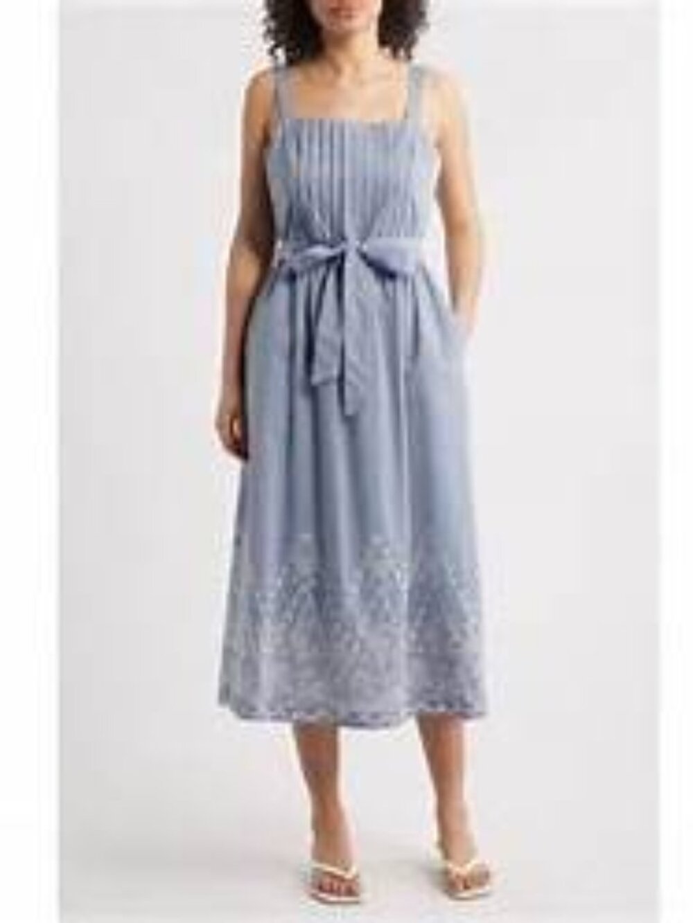 Julia Jordan Blue Eyelet Hem Pleated Tie-Waist Midi Dress Women's Size 4 - Picture 5 of 13